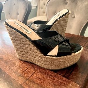 Steve Madden Black Espadrille Wedges sz 7.5